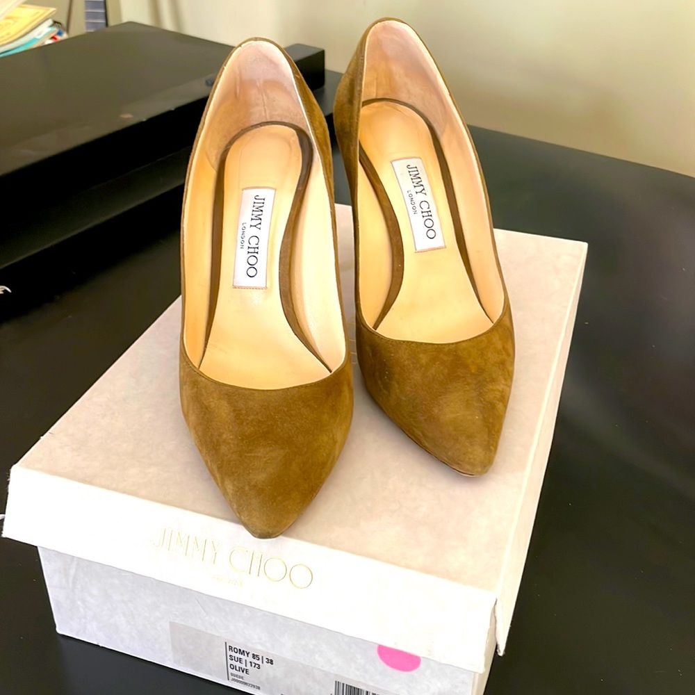 Jimmy Choo Olive Suede Romy 85 Pumps